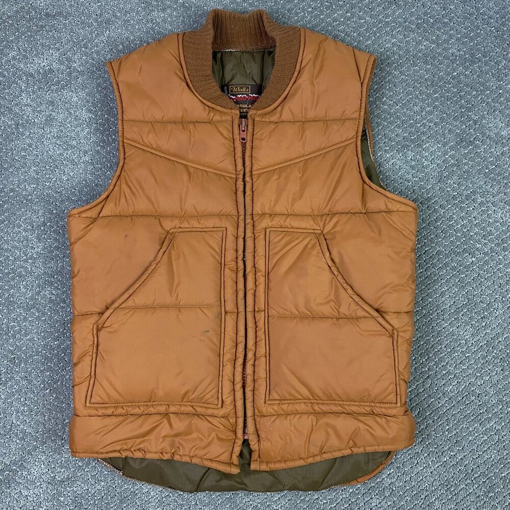Walls Blizzard Pruf Puffer Vest Men's Small Rust Brown Full Zip
